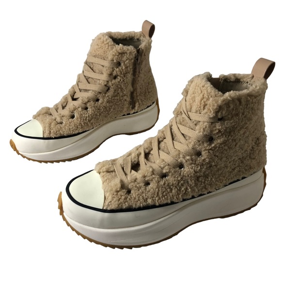 Steve Madden Womens Shaft Faux Fur Platform High Top Sneaker Natural Size 7 - Picture 1 of 13